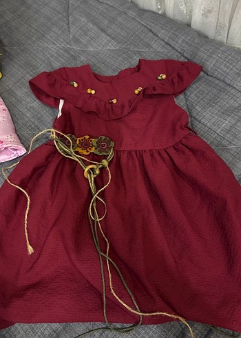 Bordo Nakışlı Kız Çocuk Elbise - Görsel 2
