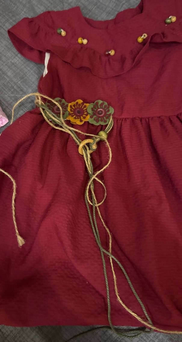 Bordo Nakışlı Kız Çocuk Elbise - Görsel 3