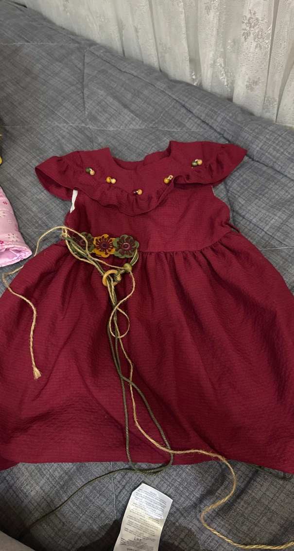 Bordo Nakışlı Kız Çocuk Elbise - Görsel 2