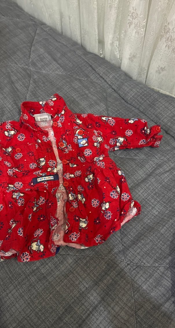 Kız Çocuk Kırmızı Desenli Uzun Kollu Gömlek - Görsel 2