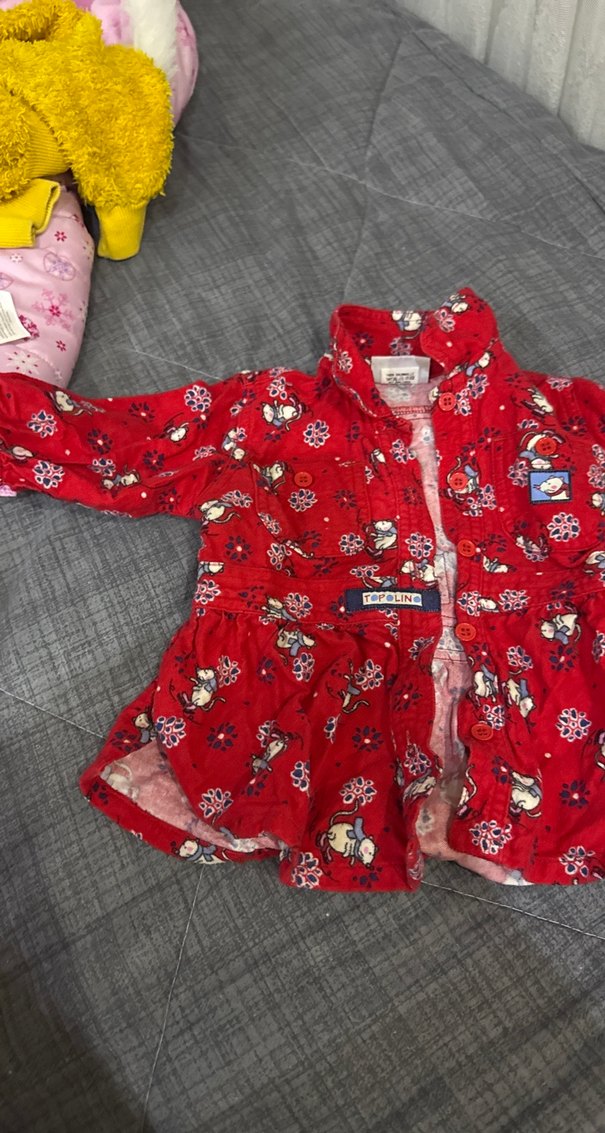 Kız Çocuk Kırmızı Desenli Uzun Kollu Gömlek - Görsel 3