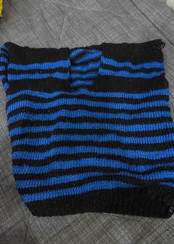 Erkek Çocuk Mavi Siyah Çizgili Triko Kazak - Görsel 2