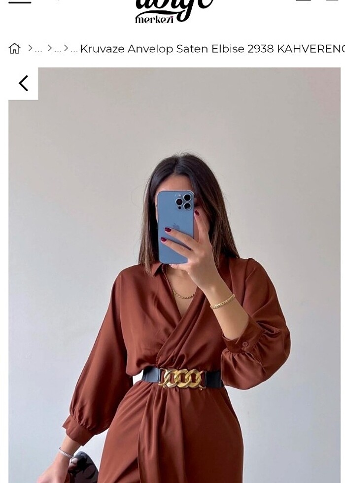 Kahverengi kruvaze kemerli elbise - Görsel 2