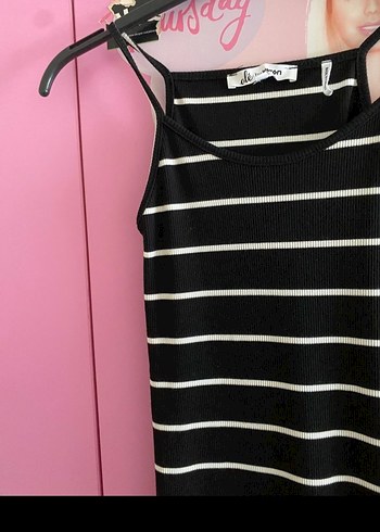 Siyah Çizgili Uzun İnce Askılı Elbise - Görsel 2