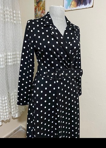 Puantiye Desenli Siyah Uzun Elbise - Görsel 2