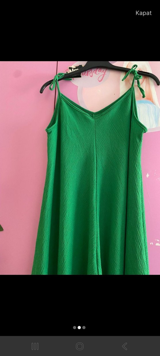 Yeşil Drapeli Askılı Uzun Elbise - Görsel 2