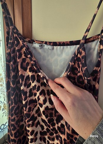 Leopar Desenli Uzun Askılı Elbise 1 DEFA GİYİLDİ - Görsel 2