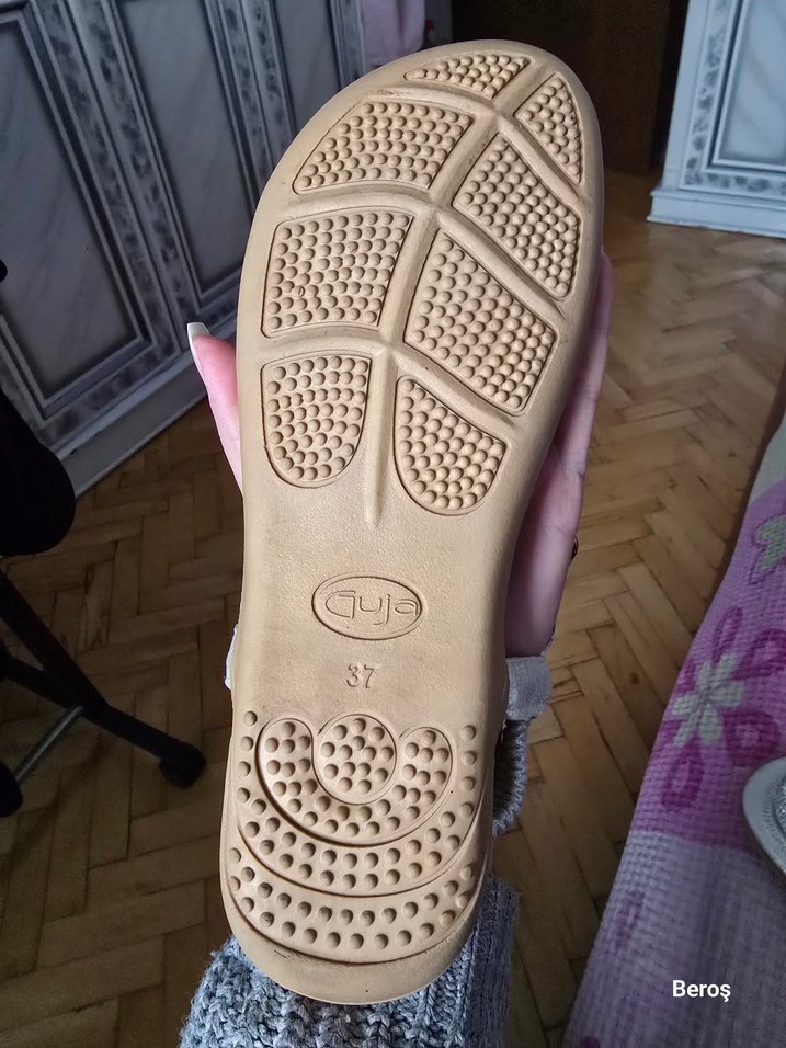 Gri,Taşlı, Zincirli parmak arası sandalet - Görsel 3