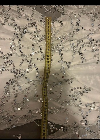 Uzun Kollu Beyaz Payetli Bohem Abiye Elbise - Görsel 6