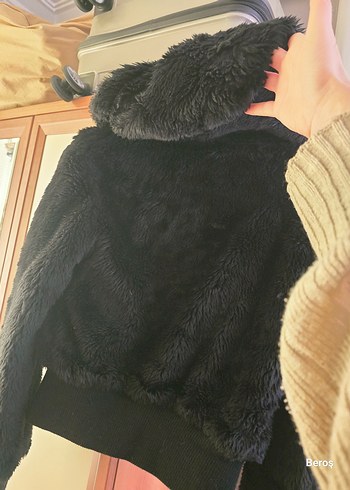 Kadın Siyah Kürk Detaylı Midi Ceket - Görsel 3