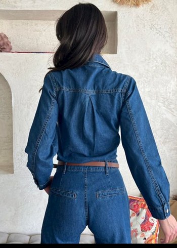 Kadın Mavi Uzun Kot Ceket - Görsel 3