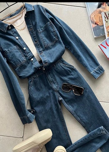 Kadın Mavi Uzun Kot Ceket - Görsel 2