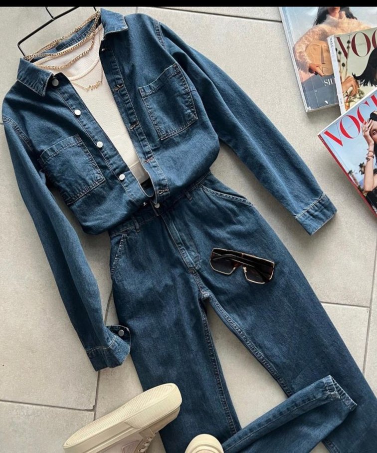 Kadın Mavi Uzun Kot Ceket - Görsel 2