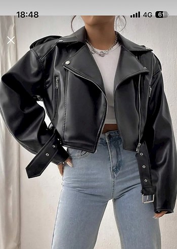 Siyah Deri Kadın Ceket - Görsel 2