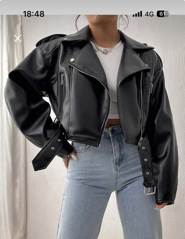 Siyah Deri Kadın Ceket - Görsel 2