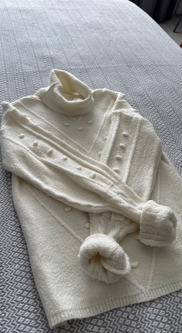 Kadın Beyaz Balıkçı Yaka Triko Kazak - Görsel 3