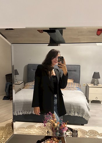 m Beden siyah Renk Siyah DüğmeliKadın Midi Blazer Ceket