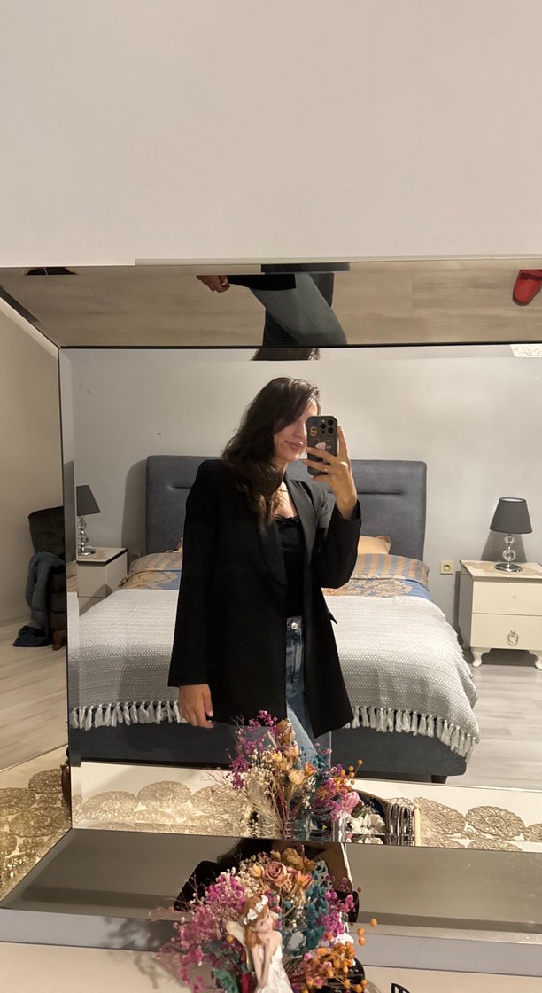 Siyah DüğmeliKadın Midi Blazer Ceket - Görsel 4