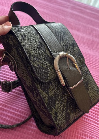 Yeşil Yılan Derisi Desenli Deri Omuz Çantası - Görsel 4