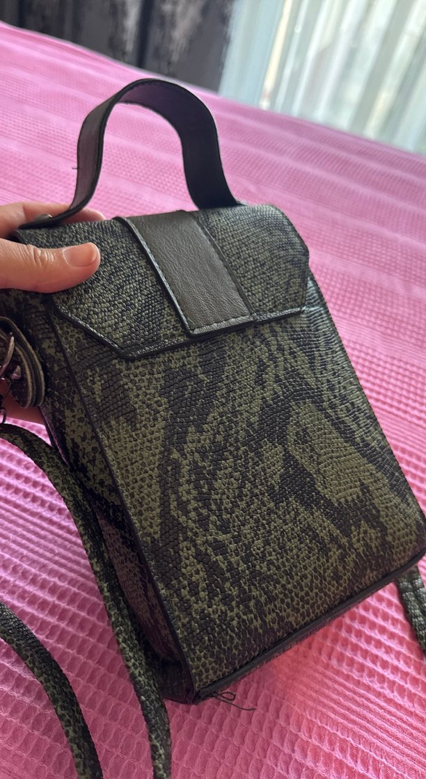 Yeşil Yılan Derisi Desenli Deri Omuz Çantası - Görsel 3