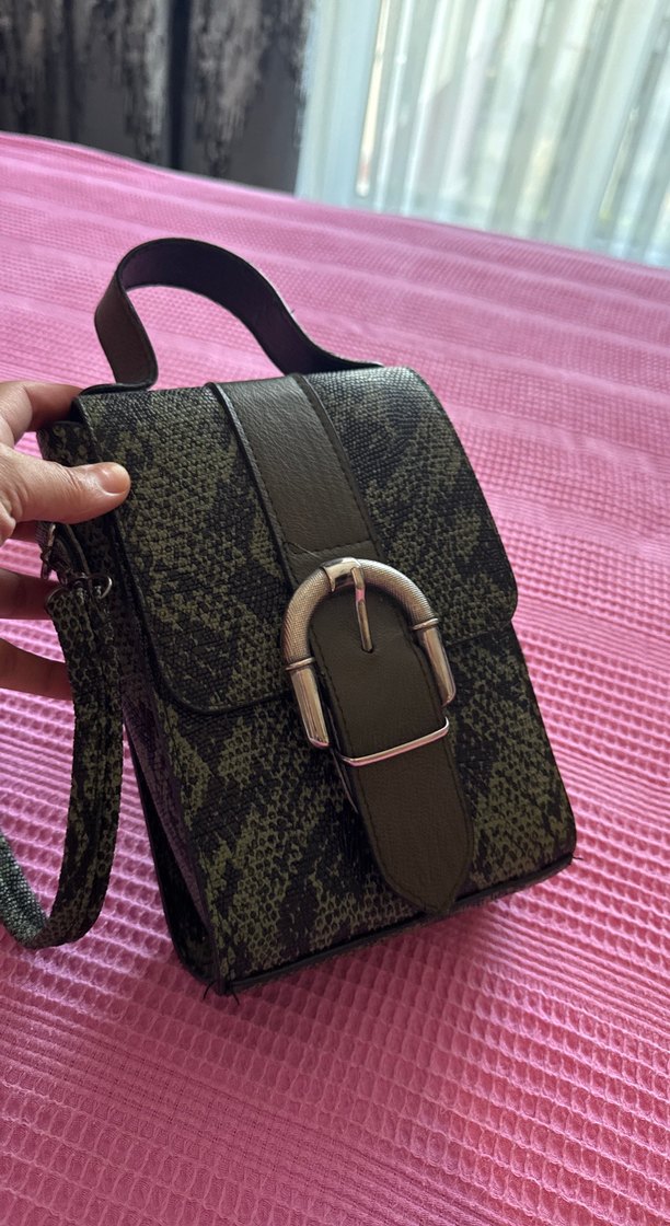 Yeşil Yılan Derisi Desenli Deri Omuz Çantası - Görsel 2