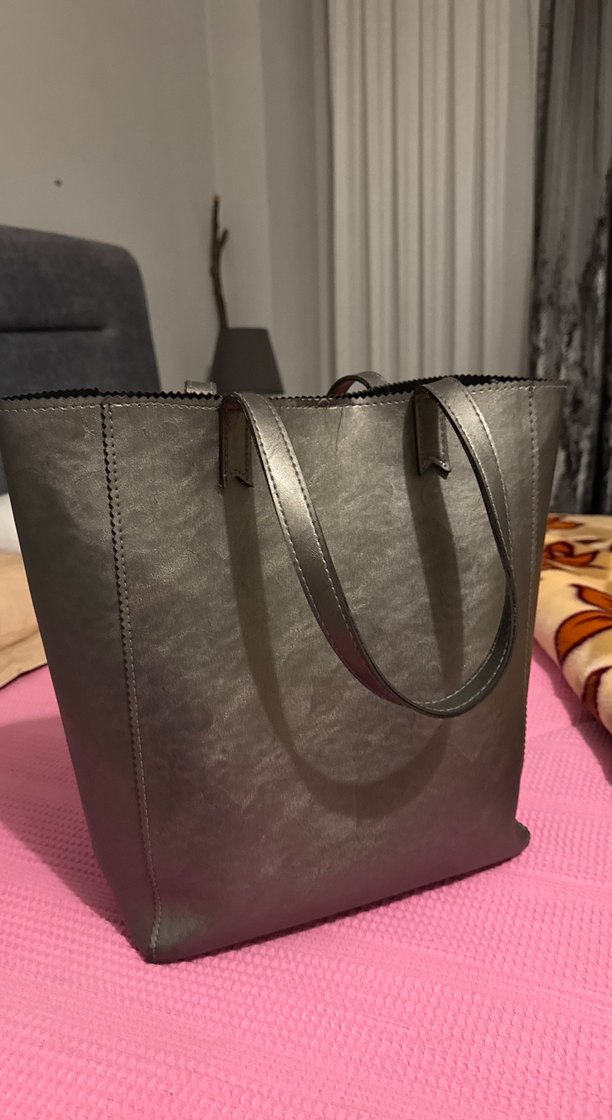 Gri Deri Kadın Omuz Çantası - Görsel 2