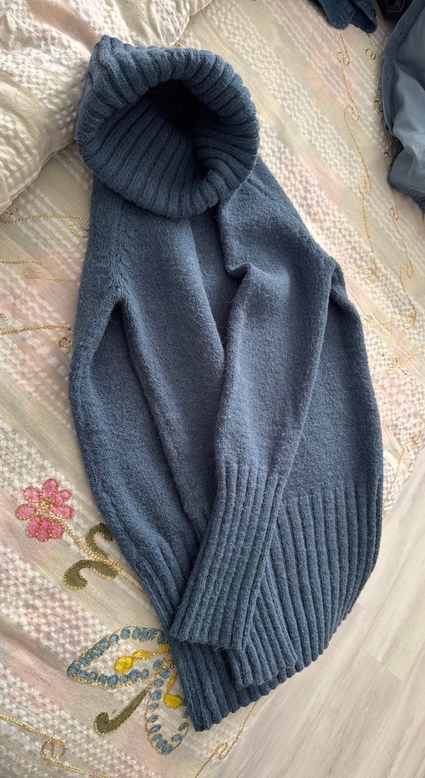 Bohem Uzun Kollu Gri Boğazlı Triko Kazak - Görsel 3