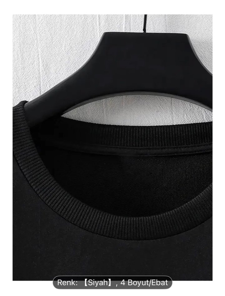 Siyah Baskılı Oversize Tişört - Görsel 4