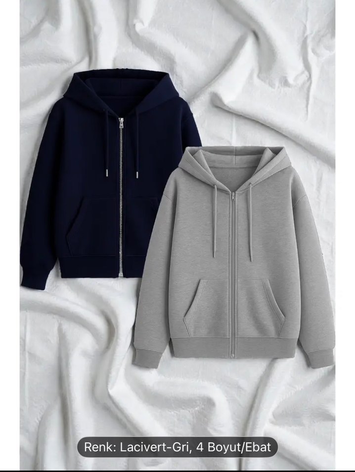 Gri Fermuarlı İKİLİ sweat - Görsel 3