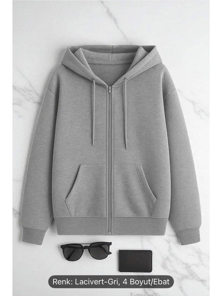 Gri Fermuarlı İKİLİ sweat - Görsel 2