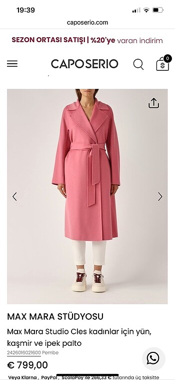 38 Beden pembe Renk Max mara palto