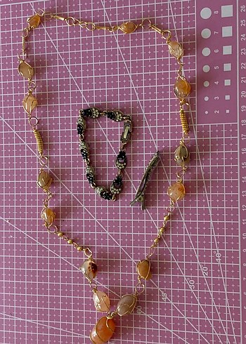 Vintage Kolye + Bileklik + Toka