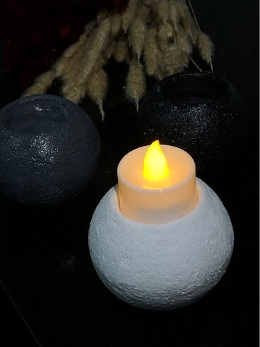 El Yapımı Alçı Dekoratif Doğal Taş Görünümlü Tealight Mumluk Set