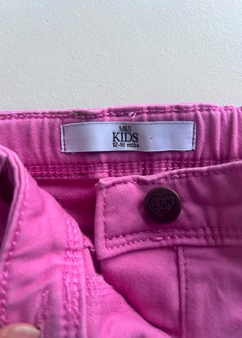 12-18 Ay Beden Düğmeli Pembe Kız Denim Pantolon