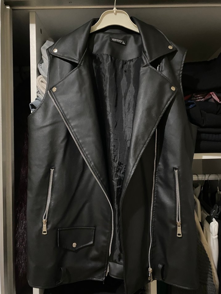 Siyah Deri yelek - Görsel 3