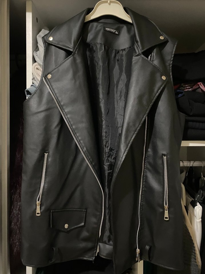 Siyah Deri yelek - Görsel 2