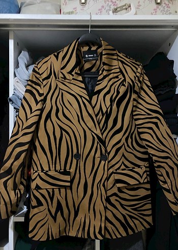 Zebra Desenli Camel Kadın blazer ceket - Görsel 2