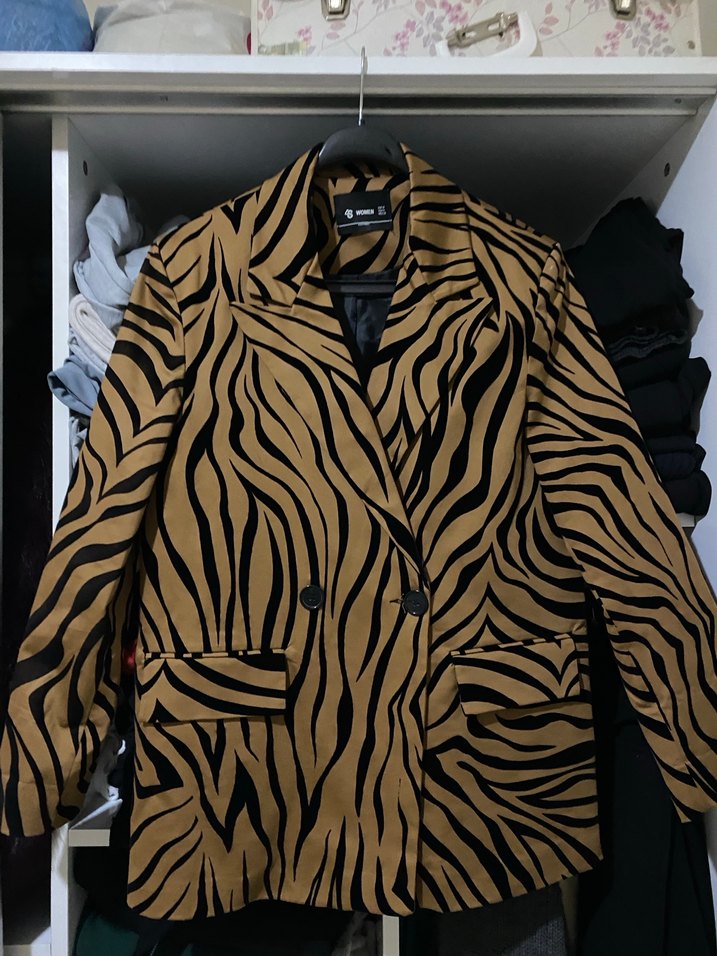Zebra Desenli Camel Kadın blazer ceket - Görsel 2