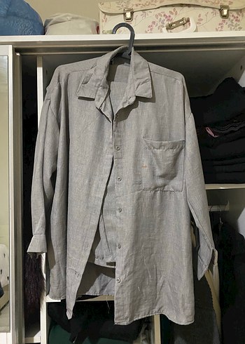 Gri Keten Uzun Kollu Düğmeli Kadın takım - Görsel 2