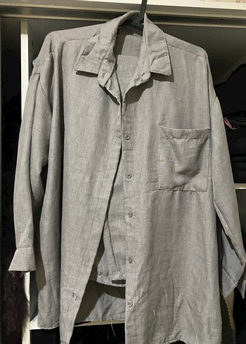 Gri Keten Uzun Kollu Düğmeli Kadın takım - Görsel 3