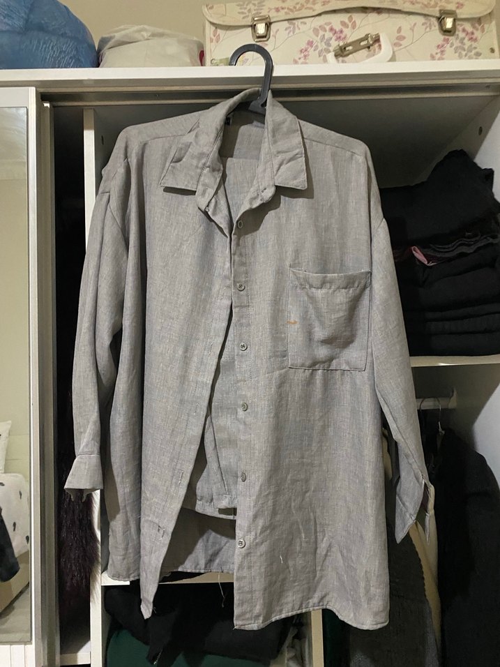 Gri Keten Uzun Kollu Düğmeli Kadın takım - Görsel 2