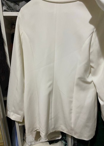 Düğmeli Beyaz Kadın Blazer Ceket - Görsel 3