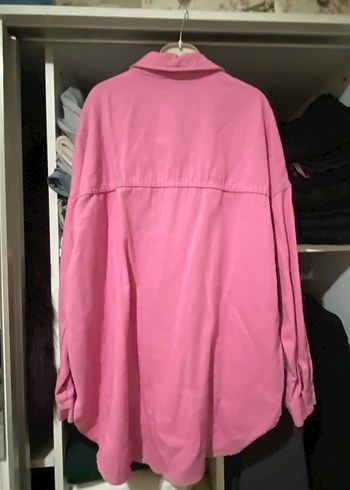 Pembe Düğmeli Uzun Kollu kot ceket - Görsel 3