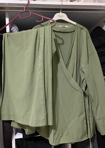 Uzun Yeşil Kadın Kimono takım - Görsel 2