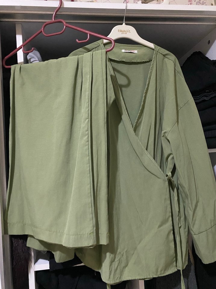 Uzun Yeşil  Kadın Kimono takım - Görsel 2