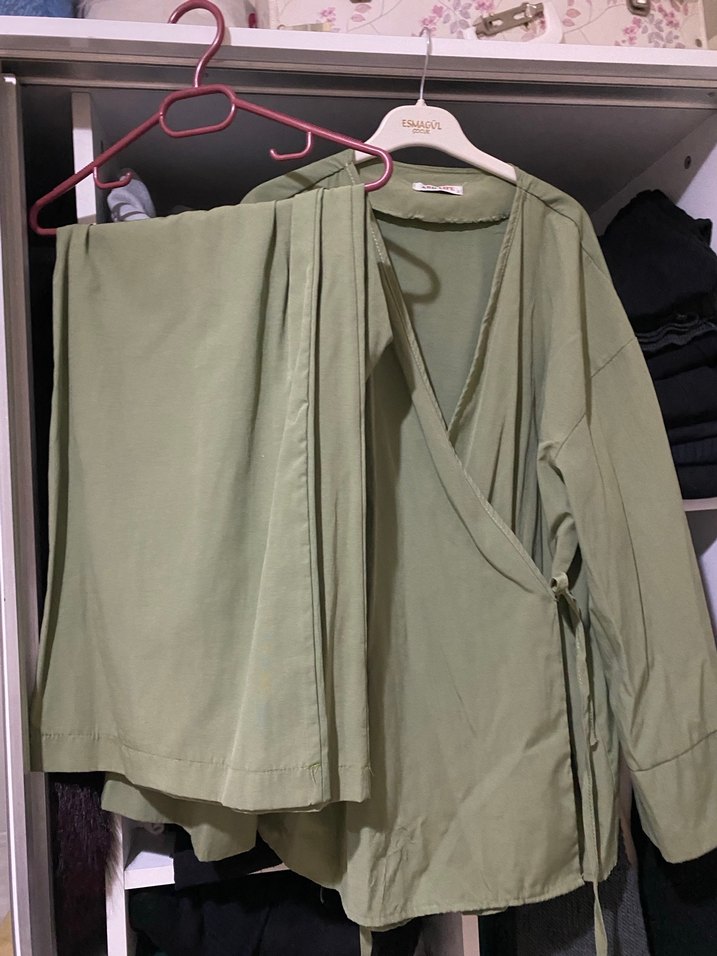 Uzun Yeşil  Kadın Kimono takım - Görsel 3