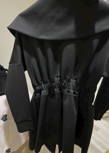 Düğmeli Siyah lastik detay ceket - Görsel 3