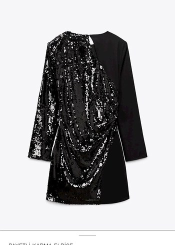 Siyah Payetli Mini V Yaka Elbise - Görsel 6