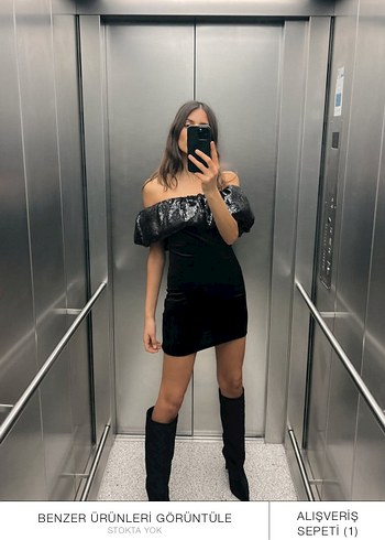 Zara Siyah Mini Deri Yılan Desenli Straplez Elbise - Görsel 5