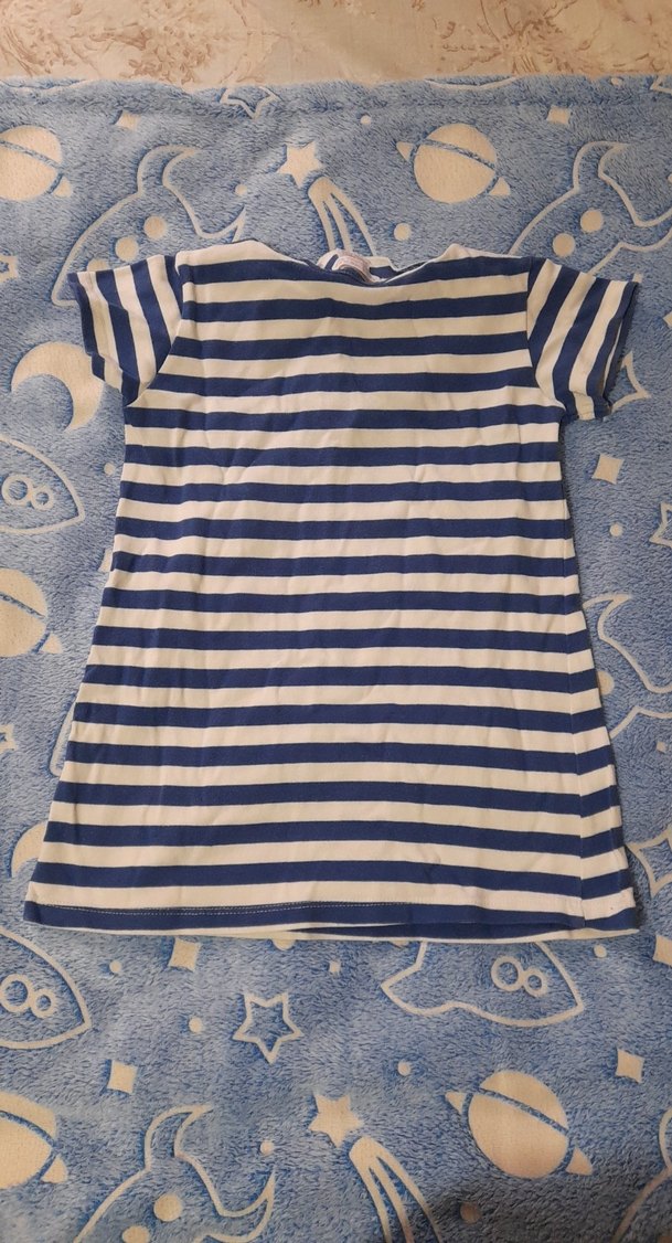 Kız Çocuk Mavi Çizgili V Yaka Kısa Kollu Tişört - Görsel 2